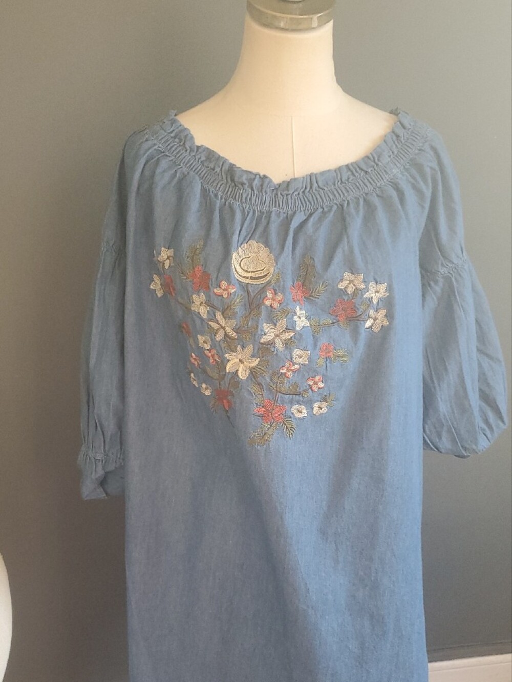Blue Off-Shoulder Embroidered Dress Size XXL - Picture 3 of 12